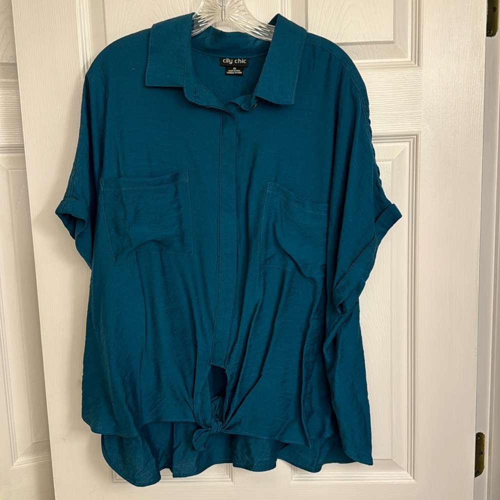 City Chic relaxed summer shirt in teal